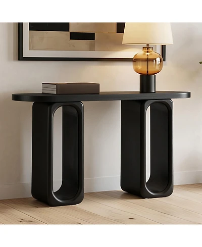 Rainsken 50-Inch Console Table, with Oval Cutout Legs, Modern Entryway Table Sofa Table, Thick Rounded Tabletop for Entryway, Hallway, Living Room