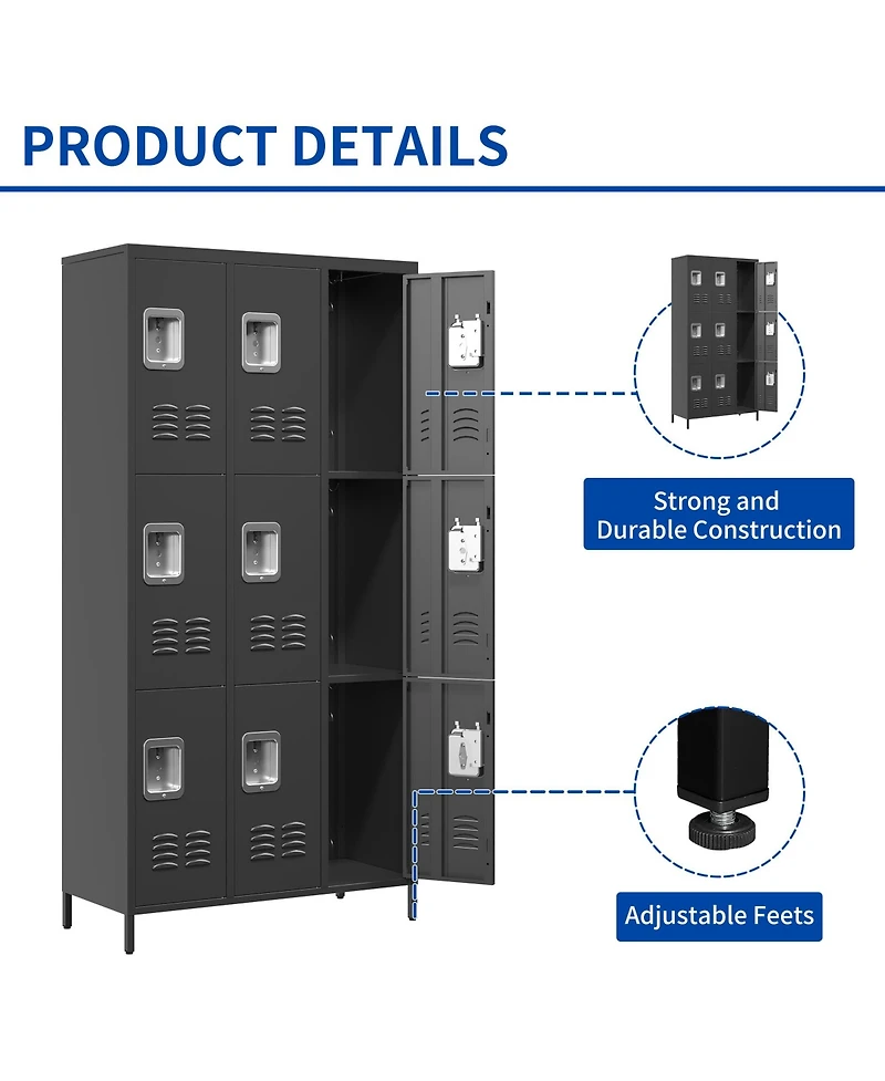 Viyet 72"H 9-Door Metal Locker Cabinet - Secure Multi-Compartment Storage