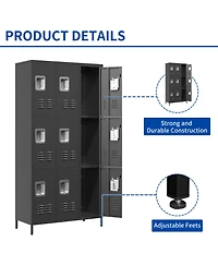 Viyet 72"H 9-Door Metal Locker Cabinet - Secure Multi-Compartment Storage