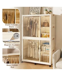 Viyet Portable Wardrobe Cube Foldable Storage Cabinet with Casters and Rods