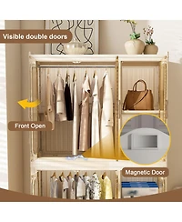 Viyet Portable Wardrobe Cube Foldable Storage Cabinet with Casters and Rods