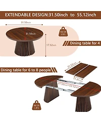 Rainsken 31.50" to 55.12" Extendable Oval Dining Table, Farmhouse Kitchen Table, with Slatted Table Legs, for Dining Room Kitchen Living Room