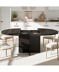 homfan Extendable Round Dining Table, Space Saving Modern Kitchen Table with Removable Extension Leaf and Cross Wood Base, for Room