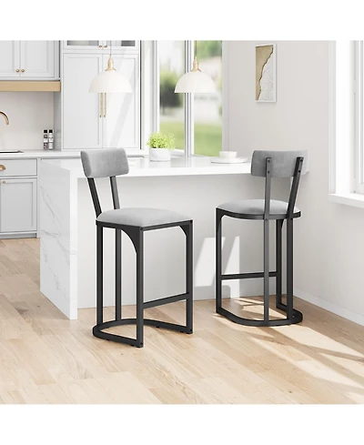 homfan Set of 2 35 Inch Bar Stools with Flannel Upholstered Seat and Engineered Wood and Metal Frame for Kitchen Island, Dining Room, Home Bar