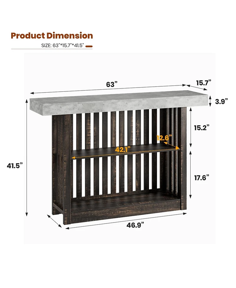 homfan Bar Table with Grille Storage Shelf, Counter Height Dining Table for Kitchen Living Room