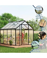 Homfan 8 x 6 Ft Aluminum Frame Greenhouse with Pc Panels, Outdoor Plant Growing Tent with Hinged Door and Vents