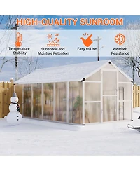 homfan 8W x 12D x 6.5H feet Aluminum Frame Polycarbonate Sun Room with Single Door, Outdoor Patio Greenhouse for Backyard Garden Deck
