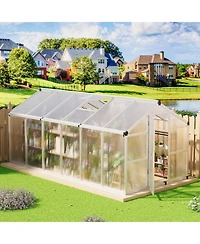 homfan 8W x 12D x 6.5H feet Aluminum Frame Polycarbonate Sun Room with Single Door, Outdoor Patio Greenhouse for Backyard Garden Deck