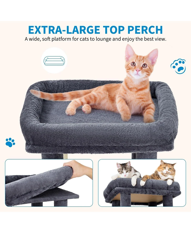 homfan 61'' Cat Tree for Large Cats, Heavy-Duty Tower with Perch and 2 Condos, Multi-Level Furniture for Maine Coon, Sisal Scratching Posts & Toys