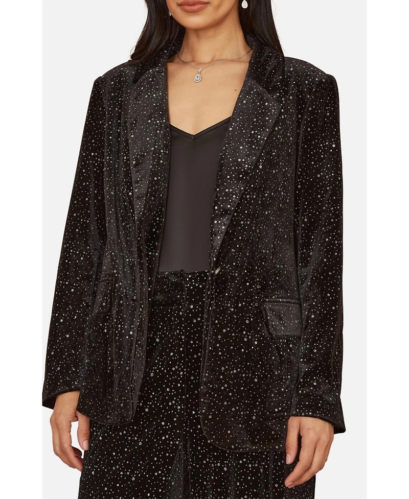 Yumi Women's Velvet Sparkle Oversize Blazer