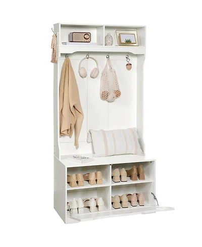 Slickblue Hall Tree with Coat Hooks, Bench and Shoe Storage for Entryway