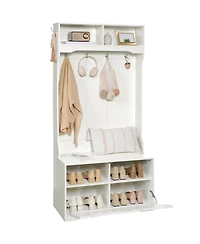 Slickblue Hall Tree with Coat Hooks, Bench and Shoe Storage for Entryway