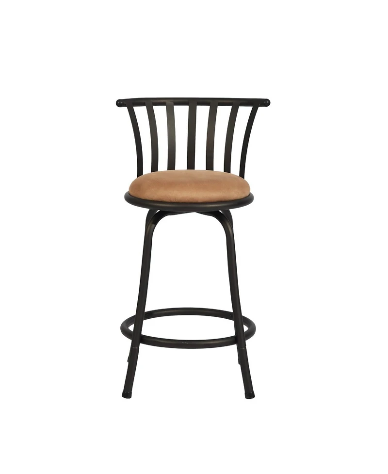 HomeRoots Set of Two 24" Microfiber and Metal Low Back Counter Height Swivel Bar Chairs