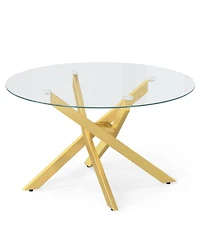 Slickblue Clear Round Coffee Table with Tempered Glass Top for Modern Living Room