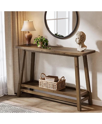 Tribesigns 41.3" Farmhouse Console Table, Solid Wood Entryway Table with Storage Shelf