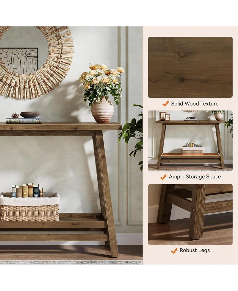 Tribesigns 41.3" Farmhouse Console Table, Solid Wood Entryway Table with Storage Shelf