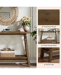 Tribesigns 41.3" Farmhouse Console Table, Solid Wood Entryway Table with Storage Shelf