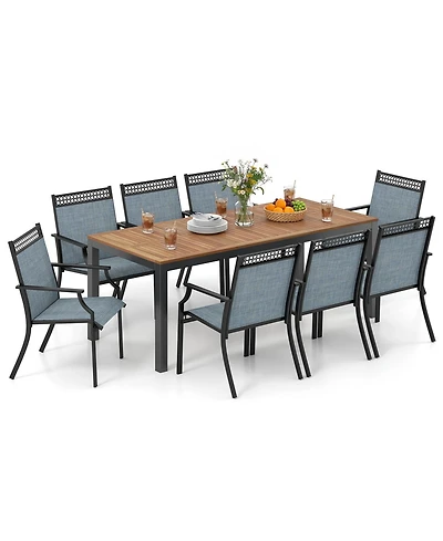 Gymax 9 Piece Patio Dining Set for 8 with Quick-Drying Fabric Sturdy Acacia Wood for Garden