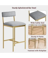 homfan Set of 6 25.5 Inch Counter Height Bar Stools with Velvet Cushion Seat and Gold Metal Frame