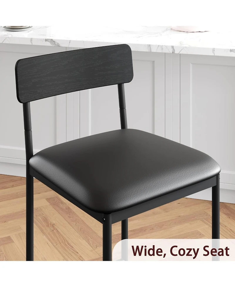 homfan Set of 6 24-Inch Bar Stools Counter Height Upholstered Dining Chairs with Backrest Metal Frame Kitchen Island Seating