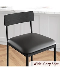 homfan Set of 6 24-Inch Bar Stools Counter Height Upholstered Dining Chairs with Backrest Metal Frame Kitchen Island Seating