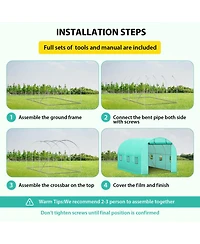 homfan Walk Greenhouse with Steel Frame Plaid Plant House Shelves and Roll-Up Windows for Garden Backyard Patio
