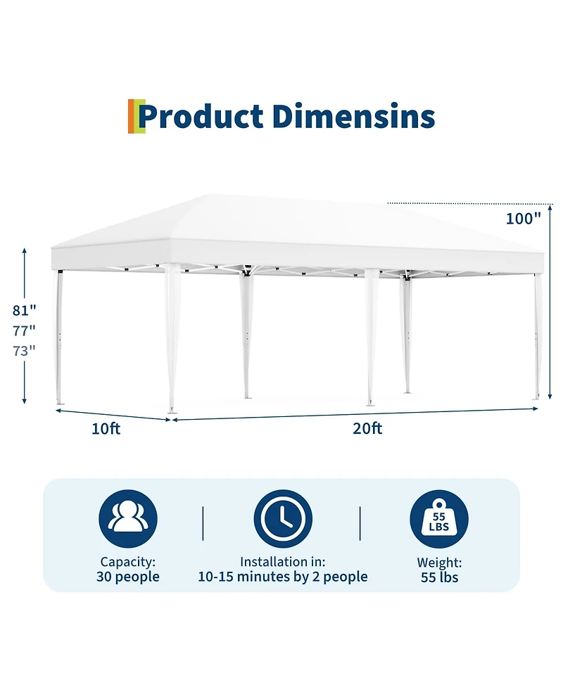 Homfan Oxford Fabric Cantilevered Folding Shelter with Eaves, Outdoor Pop-Up Camping Canopy for Patio Beach Backyard