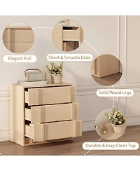homfan Nightstand with 3 Drawers for Bedroom, Modern Bedside Table with Vertical Handle, Wooden Storage Cabinet Side Table for Living Room Dorm