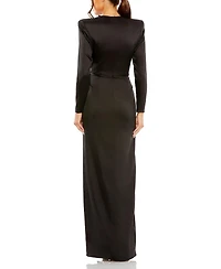 Mac Duggal Women's Long Sleeve Structured Bow Draped Gown