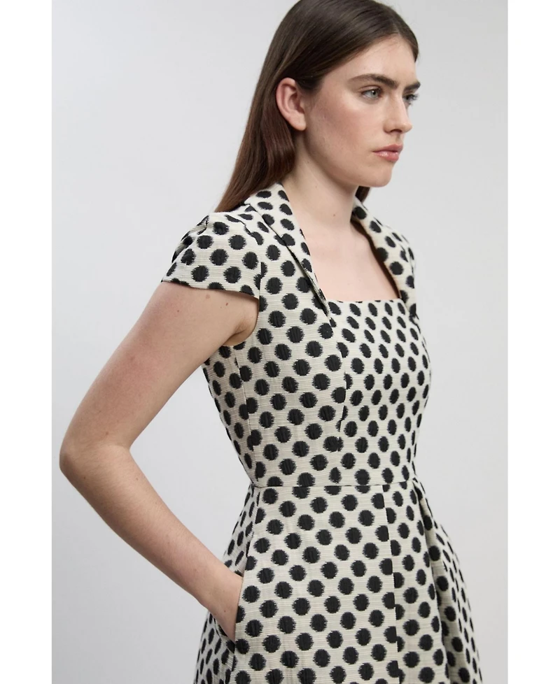 Karen Millen Women's Spot Jacquard Square Neck Midi Dress