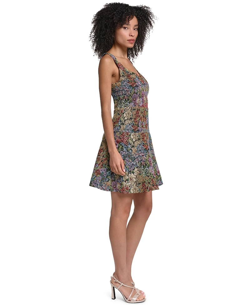Karl Lagerfeld Paris Women's Floral Tapestry Fit & Flare Dress