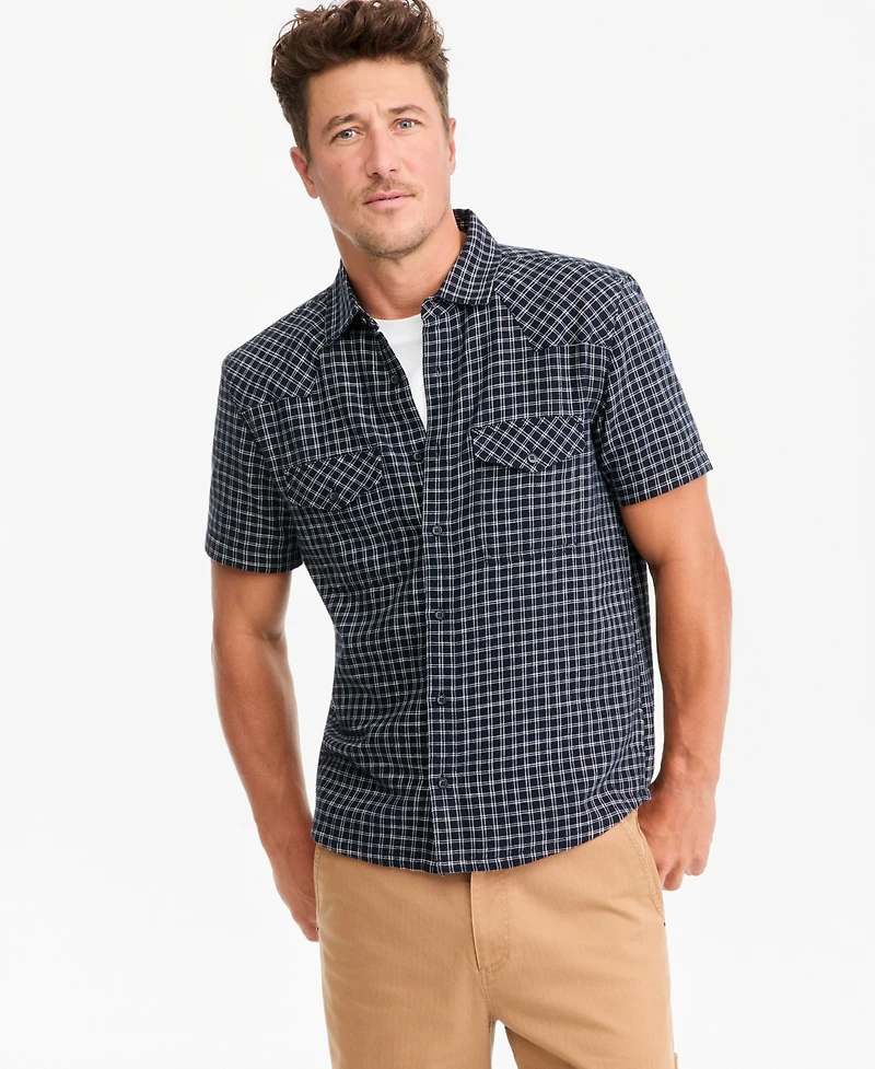 Sun + Stone Men's Short-Sleeve Alfredo Mini Check Shirt, Macy's Exclusive