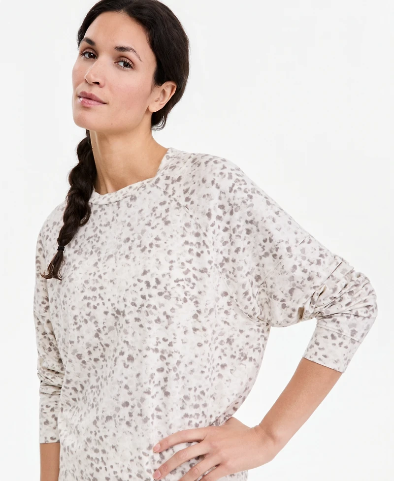 Id Ideology Women's Soft Paw Printed Relaxed-Fit Cotton-Blend Crewneck Long-Sleeve Tee, Macy's Exclusive