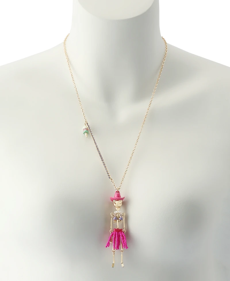 Betsey Johnson Imitation Pearl Spooky Cowgirl Skeleton Pendant Necklace