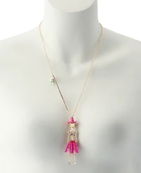 Betsey Johnson Imitation Pearl Spooky Cowgirl Skeleton Pendant Necklace