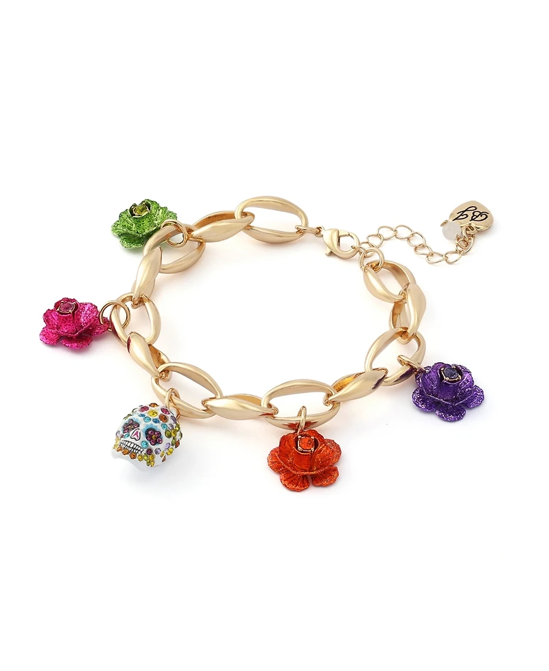 Betsey Johnson Faux-Stone Sugar Skull Charm Bracelet