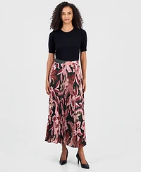 T Tahari Women's Pleated Floral A-Line Skirt