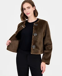 T Tahari Women's Faux-Fur Zip-Up Reversible Coat