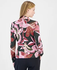 T Tahari Women's Long-Sleeve Mock-Neck Floral-Print Blouse