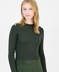 T Tahari Women's Mock Neck Long-Sleeve Faux Suede Skirt Dress