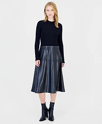 T Tahari Women's Long-Sleeve Mock Neck Midi Dress