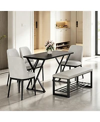 homfan Industrial Rectangular Dining Table for 4, 55" Waterproof Wooden Top, Heavy Duty Metal Frame, Space-Saving Kitchen and Room