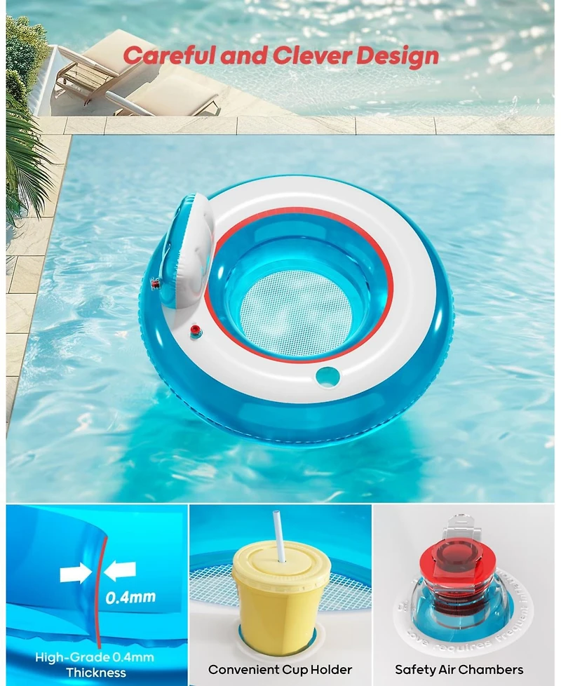 Aofar 2 Pack Inflatable Pool Float Chair Lounger Cup Holder