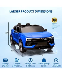 homfan 24V 2-Seater Licensed Chevrolet Suv Ride-On - Parent Remote Control, Spring Suspension, Led Lights, Wireless, Safety Belt, 3 Speeds