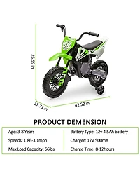 homfan 12V Kids Electric Dirt Bike - Dual 25W Motors, Twist Grip Throttle, Training Wheels, Spring Suspension, Ride On Toy for Ages 3