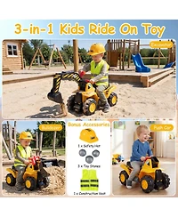 Slickblue 3-in-1 Ride On Toy Excavator with Engine Sounds and Safety Helmet