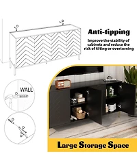 Clihome Storage Cabinet with 4 Doors, 63 Inch Monden Accent Adjustable Shelf, Free-Standing Sideboard