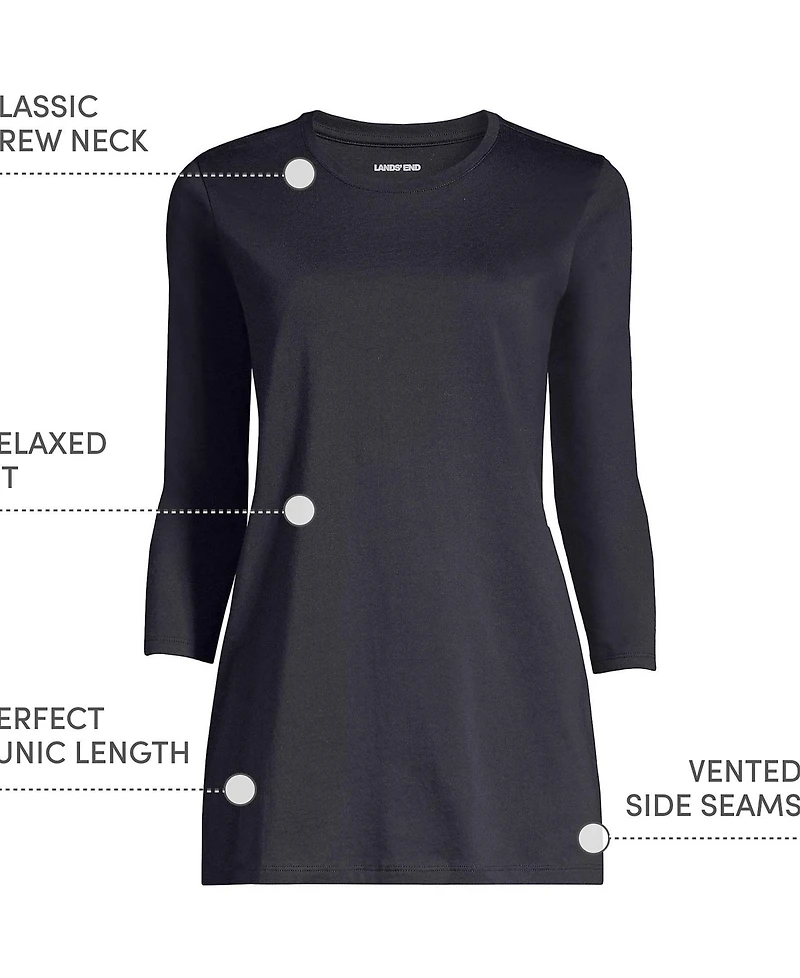 Lands' End Women's Plus 3/4 Sleeve Cotton Supima Crewneck Tunic