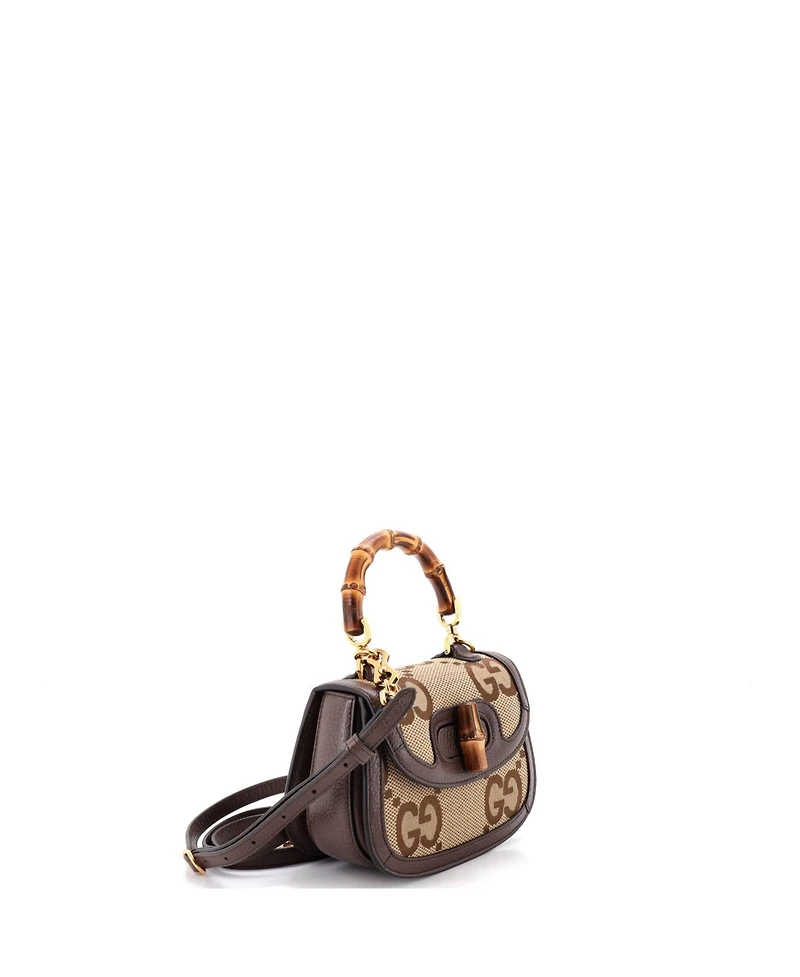 Pre-Owned Gucci Mini Bamboo 1947 Top Handle Bag Jumbo Gg Canvas