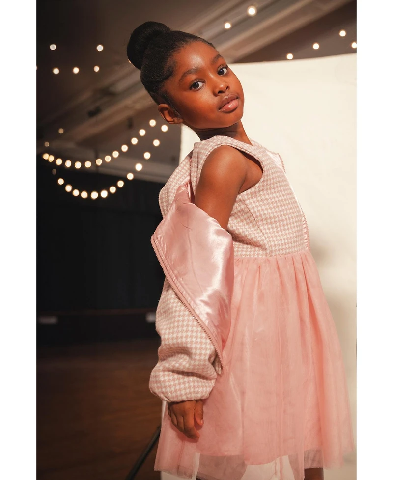 Deux par Deux Toddler Girl (2T-5T) Bi-Material Sleeveless Dress Houndstooth